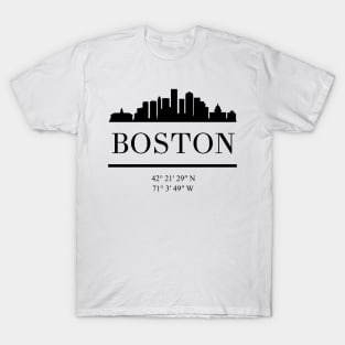 BOSTON MASSACHUSETTS BLACK SILHOUETTE SKYLINE ART T-Shirt